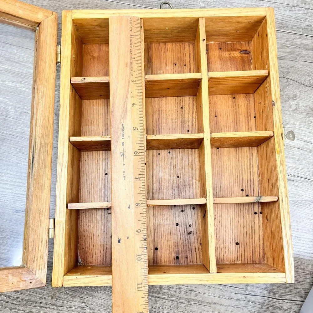 Vintage Natural Wood Curio Cabinet with Glass Door
